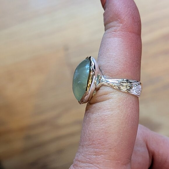 RING 18 ct Natural Prehnite 925 Size 8 - Picture 2 of 8